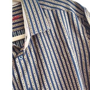 Robert Graham Mens Striped Dress Shirt Long Sleeve Floral Detail Button Up Large